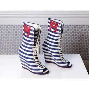 CHANEL | Shoes | Chanel Striped Blue White Laceup Cc 20 Cruise